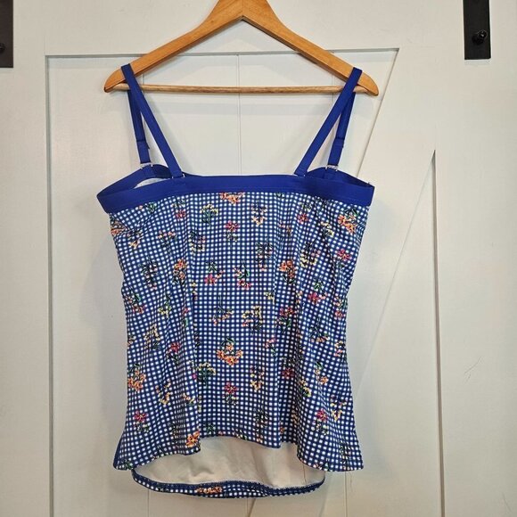 LANDS' End Size 16 Gingham Blue Check with Floral Print Tankini Top - Picture 4 of 9